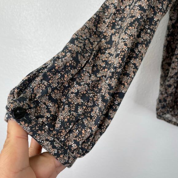 Universal Thread Black Brown Bohemian Quarter Button Down Blouse Women's XS - Picture 3 of 11